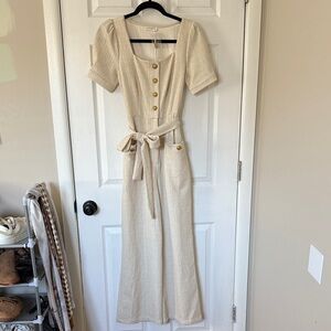 NWT Tweed Short Sleeve Beige Jumpsuit